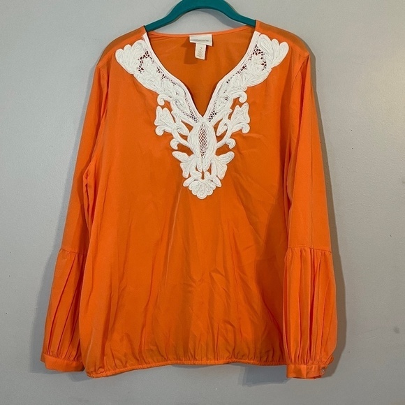 Chicos Floral Top 12 Orange Boho Western Indie Hippie Folk Preppy Classic Chic - Picture 7 of 12